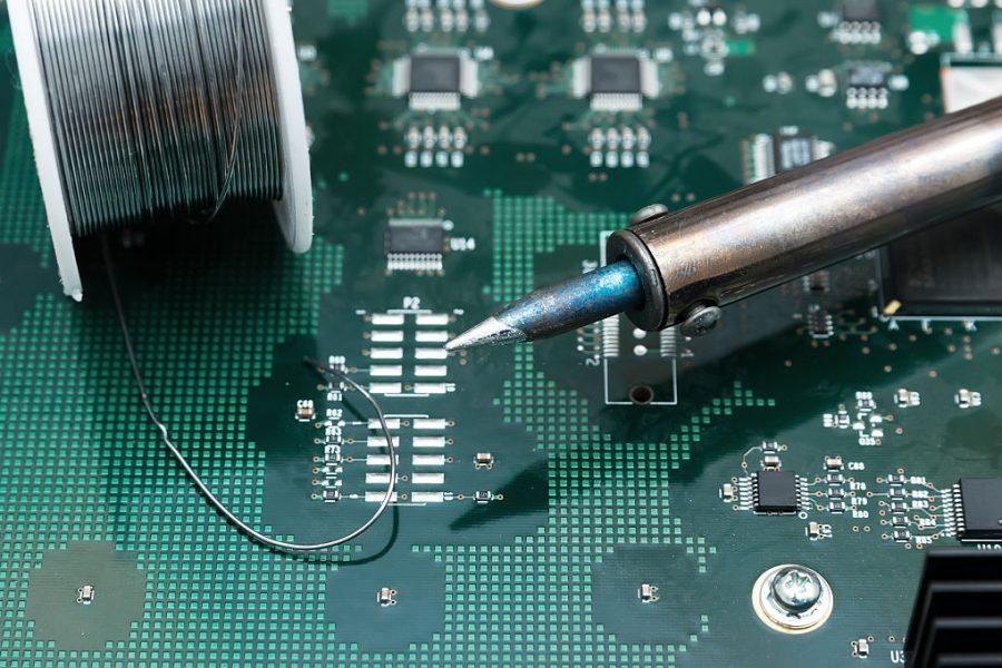 Soldering-iron on a PCB